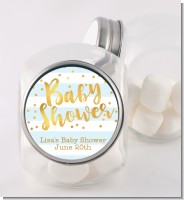 Faux Gold and Blue Stripes - Personalized Baby Shower Candy Jar