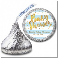 Faux Gold and Blue Stripes - Hershey Kiss Baby Shower Sticker Labels