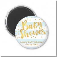 Faux Gold and Blue Stripes - Personalized Baby Shower Magnet Favors