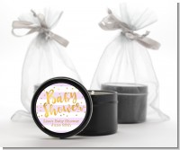 Faux Gold and Lavender Stripes - Baby Shower Black Candle Tin Favors