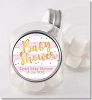 Faux Gold and Lavender Stripes - Personalized Baby Shower Candy Jar