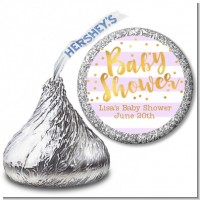 Faux Gold and Lavender Stripes - Hershey Kiss Baby Shower Sticker Labels