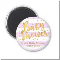 Faux Gold and Lavender Stripes - Personalized Baby Shower Magnet Favors