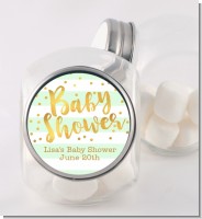 Faux Gold and Mint Stripes - Personalized Baby Shower Candy Jar