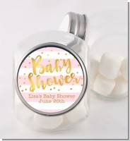 Faux Gold and Pink Stripes - Personalized Baby Shower Candy Jar