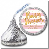 Faux Gold and Pink Stripes - Hershey Kiss Baby Shower Sticker Labels