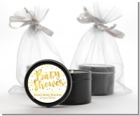 Faux Gold and Yellow Stripes - Baby Shower Black Candle Tin Favors