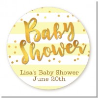 Faux Gold and Yellow Stripes - Round Personalized Baby Shower Sticker Labels