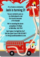 Fire Truck - Birthday Party Invitations
