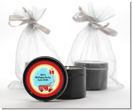 Fire Truck - Birthday Party Black Candle Tin Favors