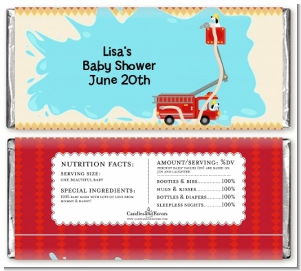 Fire Truck - Personalized Baby Shower Candy Bar Wrappers