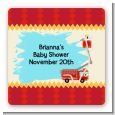 Fire Truck - Square Personalized Baby Shower Sticker Labels thumbnail