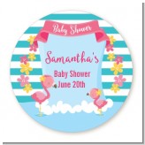 Flamingo - Round Personalized Baby Shower Sticker Labels