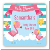Flamingo - Square Personalized Baby Shower Sticker Labels