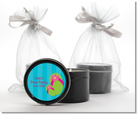 Flip Flops Girl Pool Party - Birthday Party Black Candle Tin Favors