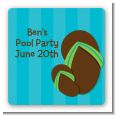 Flip Flops Boy Pool Party - Square Personalized Birthday Party Sticker Labels thumbnail