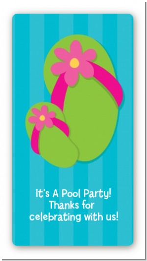 Flip Flops Girl Pool Party - Custom Rectangle Birthday Party Sticker/Labels