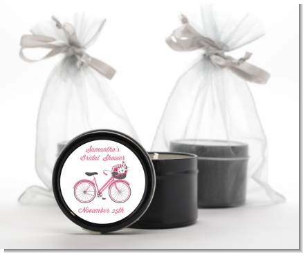 Floral Bicycle - Bridal Shower Black Candle Tin Favors