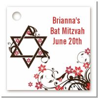 Jewish Star Of David Floral Blossom - Personalized Bar / Bat Mitzvah Card Stock Favor Tags