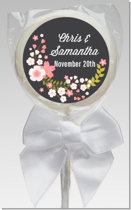 Floral Motif Pink - Personalized Bridal Shower Lollipop Favors