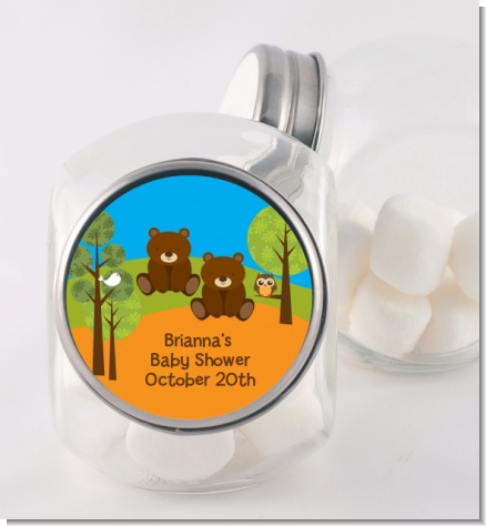 Forest Animals Twin Bears - Personalized Baby Shower Candy Jar