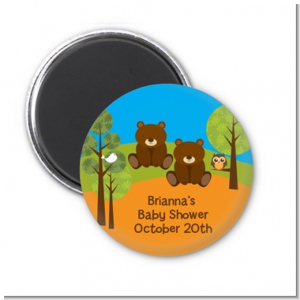 Forest Animals Twin Bears - Personalized Baby Shower Magnet Favors