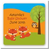 Forest Animals Twin Foxes - Square Personalized Baby Shower Sticker Labels