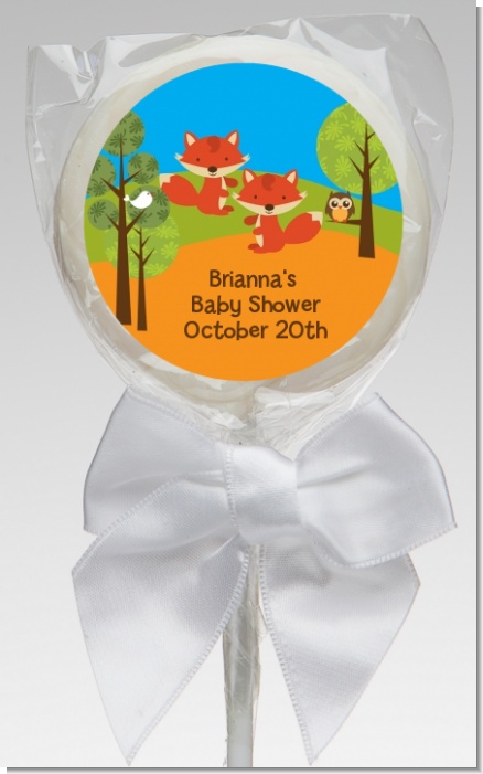 Forest Animals Twin Foxes - Personalized Baby Shower Lollipop Favors