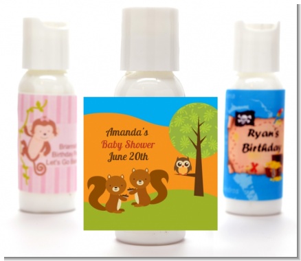 Forest Animals Twin Squirels - Personalized Baby Shower Lotion Favors