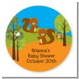 Forest Animals Twin Squirels - Round Personalized Baby Shower Sticker Labels thumbnail