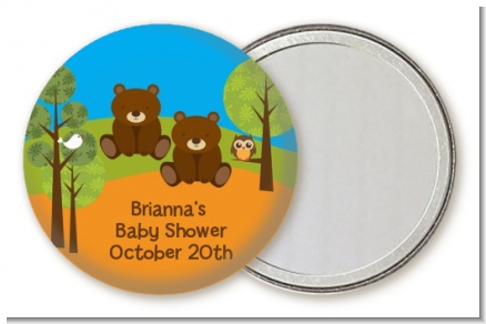 Forest Animals Twin Bears - Personalized Baby Shower Pocket Mirror Favors