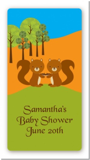 Forest Animals Twin Squirels - Custom Rectangle Baby Shower Sticker/Labels