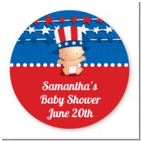 Fourth Of July Stars & Stripes - Round Personalized Baby Shower Sticker Labels