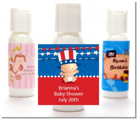 Fourth Of July Stars & Stripes - Personalized Baby Shower Lotion Favors