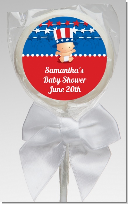 Fourth Of July Stars & Stripes - Personalized Baby Shower Lollipop Favors