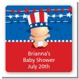 Fourth Of July Stars & Stripes - Square Personalized Baby Shower Sticker Labels thumbnail
