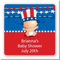 Fourth Of July Stars & Stripes - Square Personalized Baby Shower Sticker Labels
