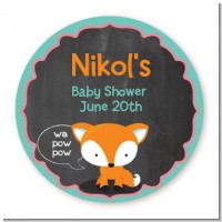 Fox and Friends - Round Personalized Baby Shower Sticker Labels