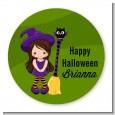 Friendly Witch Girl - Round Personalized Halloween Sticker Labels thumbnail
