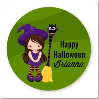 Friendly Witch Girl - Round Personalized Halloween Sticker Labels