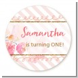 Fun to be One - 1st Birthday Girl - Round Personalized Birthday Party Sticker Labels thumbnail