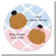 Gender Reveal African American - Round Personalized Baby Shower Sticker Labels thumbnail