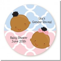 Gender Reveal African American - Round Personalized Baby Shower Sticker Labels