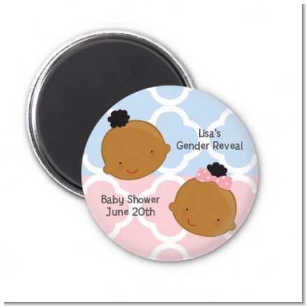 Gender Reveal African American - Personalized Baby Shower Magnet Favors