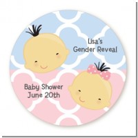 Gender Reveal Asian - Round Personalized Baby Shower Sticker Labels