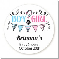 Gender Reveal Boy or Girl - Round Personalized Baby Shower Sticker Labels