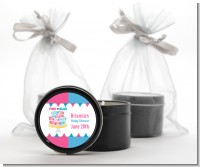 Gender Reveal Cake - Baby Shower Black Candle Tin Favors