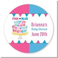 Gender Reveal Cake - Round Personalized Baby Shower Sticker Labels