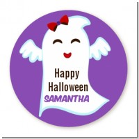 Ghost With Bow - Round Personalized Halloween Sticker Labels