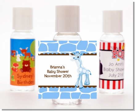 Giraffe Blue - Personalized Baby Shower Hand Sanitizers Favors